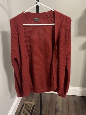 Women’s Open-Front Cable Knit Cardigan Sweater - Rust Red
